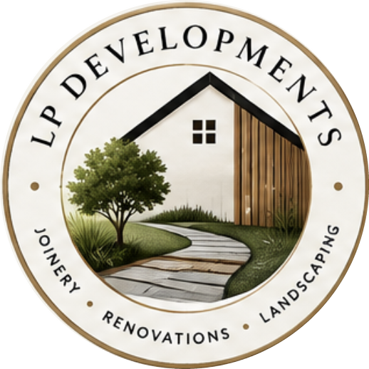 LP Developments badge: Joinery, Renovations, Landscaping